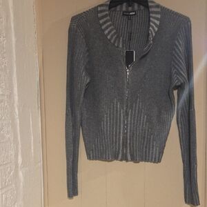 Topshop Gray Ribbed Cardigan